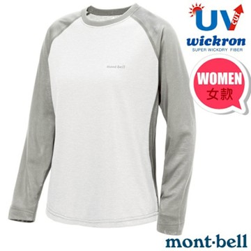 【mont-bell】女 Wickron 吸濕排汗長袖T恤(RAGLAN).圓領衫.運動上衣_1114694 WT 白/淺灰