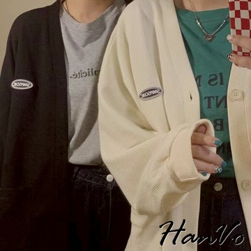 【HanVo】天天出貨 華夫格慵懶風針織外套 女外套 長袖上衣 質感設計 秋冬外套 寬鬆外套 女生衣著 A07-5007