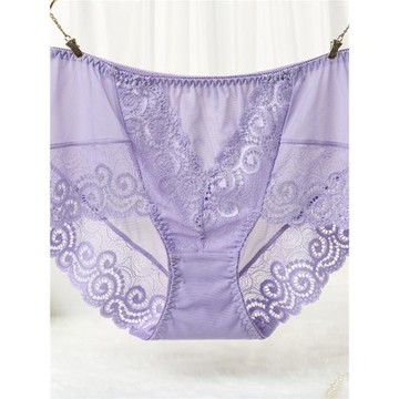 網紗透明內褲中高腰女士蕾絲內褲中腰無痕性感三角女小平角內褲