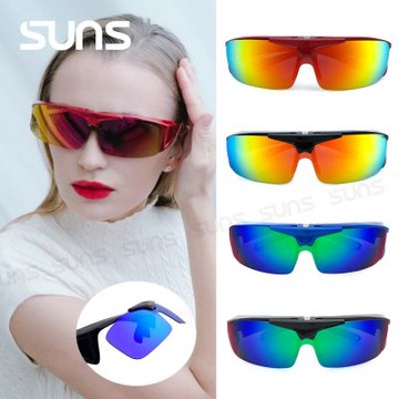 【SUNS】上翻式偏光墨鏡 REVO水銀運動太陽眼鏡 抗藍光+抗UV400/可套鏡/防眩光/遮陽