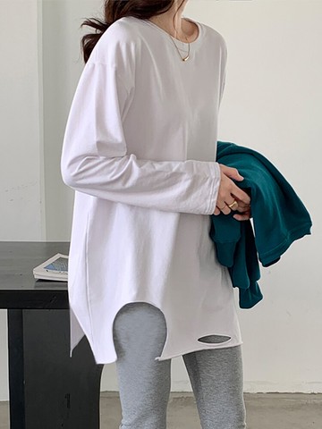 季洋氣內搭打底衫上衣女裝ins潮春秋小眾別致破洞加絨長袖T恤