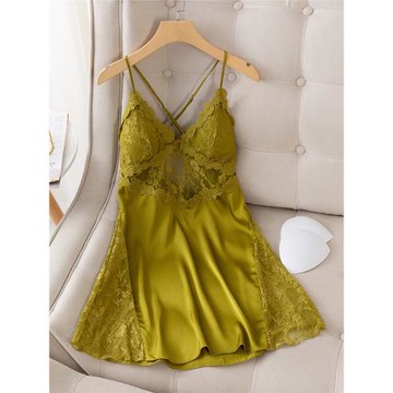 睡衣女夏天冰絲薄款帶胸墊網紅睡裙性感露背鏤空純欲風春季家居服