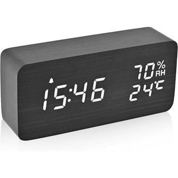 【日本代購】Electime 木紋鬧鐘 溫度 濕度 日期 黑色