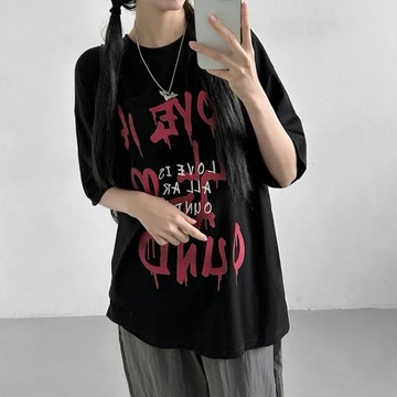 已售9642件💖Vuja de 純棉 t恤 短袖上衣女 英文印花 T恤 韓國上衣 oversize T恤 潮流衣服 寬