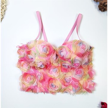 立體花朵網紗漸變色魚骨外穿胸衣抹胸背心吊帶女團演出舞臺歐美風