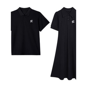 特別的情侶裝一裙一衣2025新款夏季過膝連衣裙高級感學院polo長裙