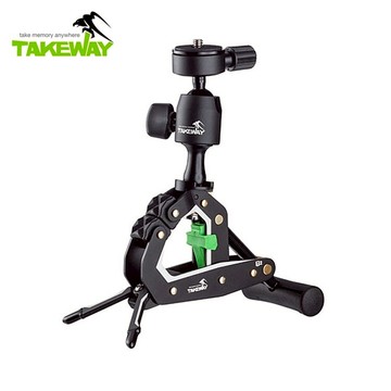 又敗家@台灣TAKEWAY航太鋁合金鉗式腳架鉗腳架T2含球型雲台快拆板可作相機三腳架萬用夾適機車自行車滑板快速組裝【全館299超取免運】【APP下單點數4倍送】