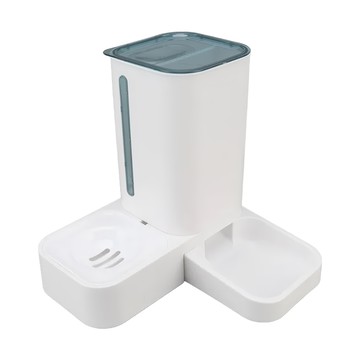 一體雙碗自動餵水器  吃喝一體  乾濕分離  大容量1.5升水桶 & 2斤糧桶  大角度滑梯  重力作用  藍色  1.5ml  2kg  1個