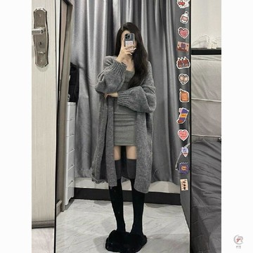 🔥店長親選🔥兩件套裝2025秋冬新款冪式小個子慵懶風毛衣開衫外套吊帶連衣裙女