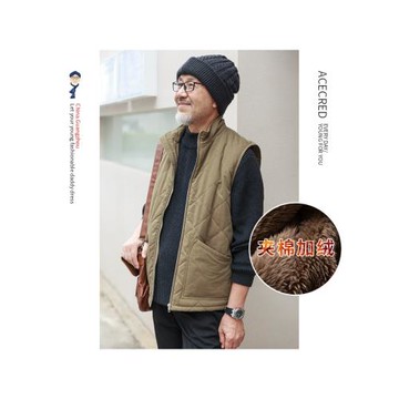 中年爸爸冬裝加絨加厚保暖棉馬甲中老年人秋冬寬松坎肩老人爺爺裝
