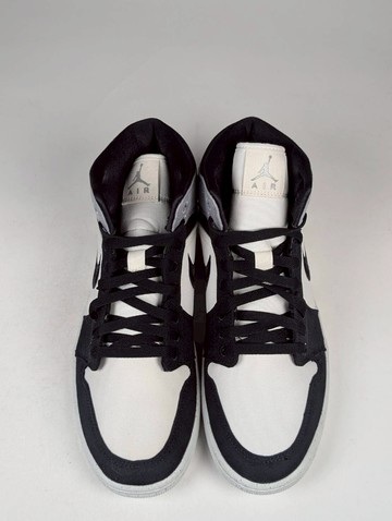 微瑕疵-左右腳色差泛黃 DV0427-100/12 Air Jordan 1 Mid SE "Canvas" 黑煙灰 帆布 女鞋 男女段