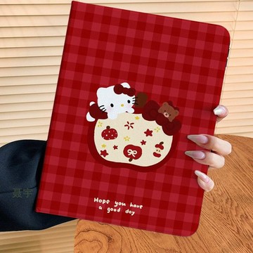 紅色KT貓書本式適用iPad保護套ipad9/10/11平板殼全包air7/6 13