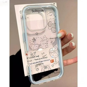 線條甜點貓咪大孔二合一適用蘋果17PROMAX手機殼iPhone16亞克力