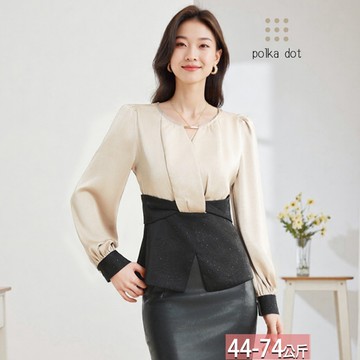 墜飾小V領撞色亮絲拼接上衣 M-3XL【206070X】【現+預】☆流行前線☆