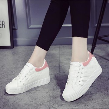 2025女生流行鞋透氣夏季鏤空百搭內增高小白鞋女春款顯瘦厚底鞋子