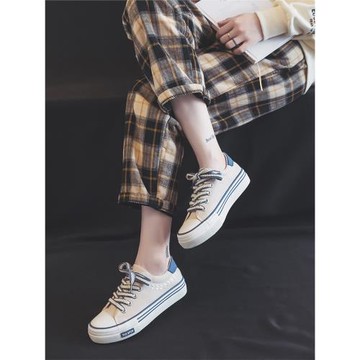 爆款麥穗帆布鞋女ins潮鞋子女2025年新款百搭休閑透氣厚底板鞋女