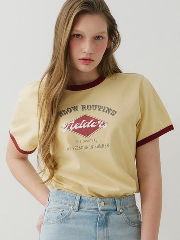 GRAPHIC CROPPED RINGER T-SHIRT [YELLOW/RED]