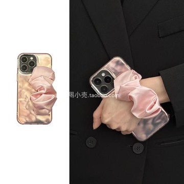 摩羯小殼|櫻花粉彈力絲綢腕帶適用于蘋果14promax手機殼11/12pro小眾iphone13氣質XS女款15PM少女心