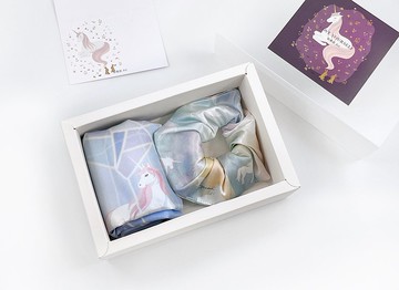 聖誕禮物 獨角獸蠶絲絲巾和小甜甜圈髮圈禮盒