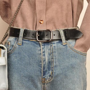 上新款 皮帶女牛仔褲百搭ins風復古真皮簡約百搭實用學生褲帶黑色