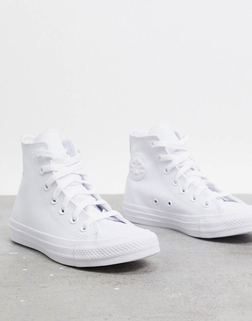 Converse Chuck Taylor All Star Hi white leather monochrome trainers ASOS LINE