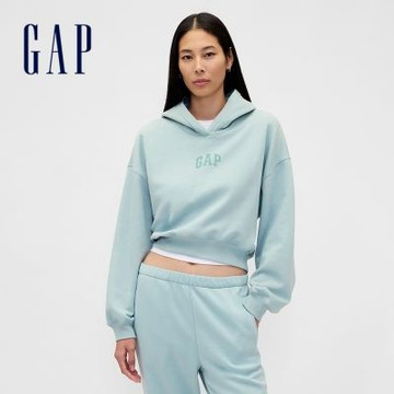 【GAP】女裝|Logo印花帽T-淺藍色(841725)