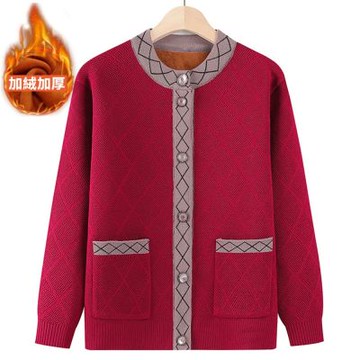 [米蘭精品] 現貨+預購 高級針織衫上衣秋冬毛衣開衫寬鬆大碼休閒女裝媽媽裝-氣質圓領加絨女外套4色74mo88