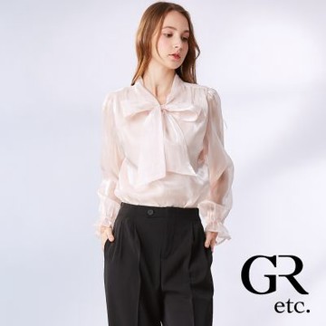 【GLORY21】網路獨賣款-etc.蝴蝶結綁帶雪紡造型上衣-粉紅色