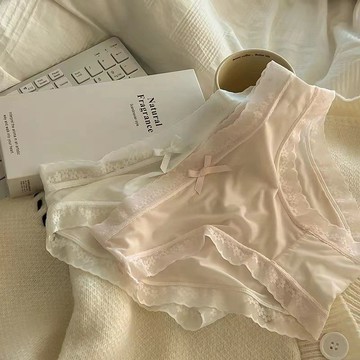 春夏素色冰絲內褲 女生內褲 中腰內褲 速幹 蕾絲邊內褲 三角褲 內褲女 可愛內褲