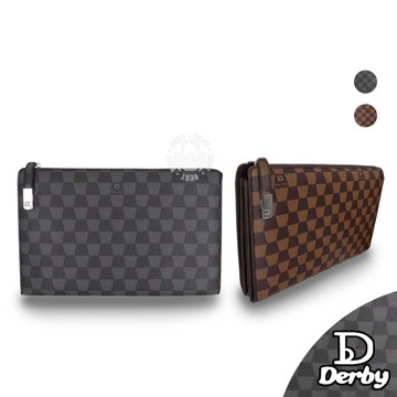 (台灣現貨) 歐洲品牌Derby 棋盤格 手拿包 禮物 防水 耐磨 多格層男包 專櫃包 父親節禮物 高質感 80030
