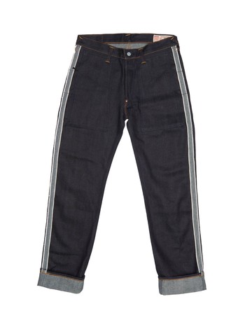 HANDPRINTED SEAGULL STRAIGHT FIT REVERSED RAW DENIM SELVEDGE JEANS