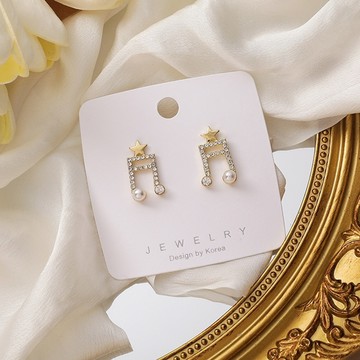 PS MALL水鑽925銀針珍珠音符耳環 1入