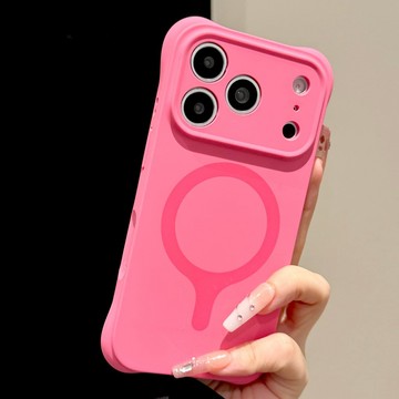 蘋果18Promax手機殼iphone17pro新款綻光粉撞色磁吸圈液態硅膠四角防摔16精孔按鍵全包15簡約保護套