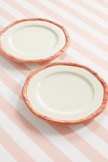 Mrs. Alice - Geometric Bamboo Set Of Two Ceramic Starter Plates - Pink - one size