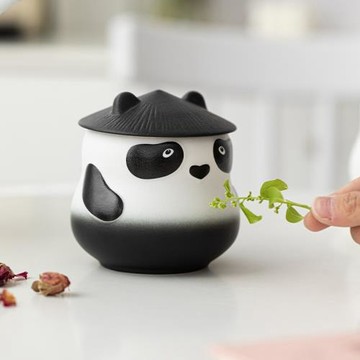 可愛熊貓茶葉罐防潮儲茶罐創意擺件中式糖果茶倉密封陶瓷禮品批發