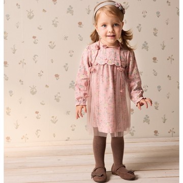 PIPPY印花公主風剪接蕾絲圓領連身裙洋裝 粉