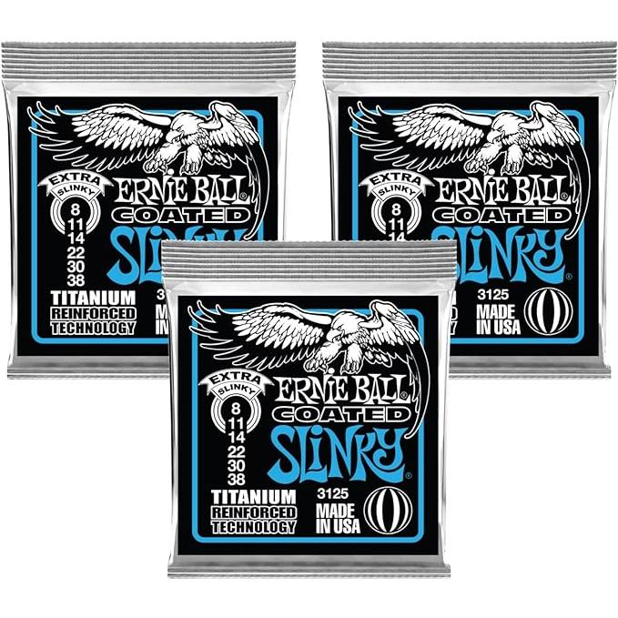 PACK Ernie Ball 3125 Coated Titanium Extra Slinky Electric Guitar Strings (8-38)