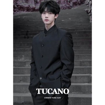 啄木鳥中山裝男立領中山服寬松套裝中式婚禮演出新郎訂婚結婚禮服