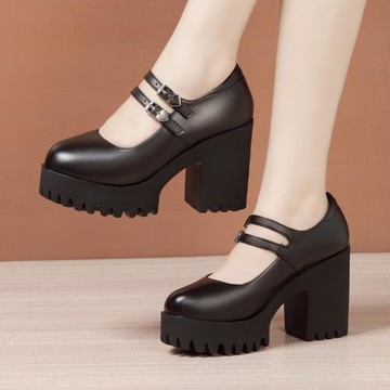 粗跟高跟小皮鞋女2026秋新款模特演出訓練專用鞋防水臺旗袍走秀鞋