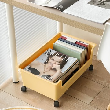 E.dot 滑輪書本收納盒 黃色 PP材質 內部底34x24.5cm 39x28.5x高12cm (不含輪)  1個