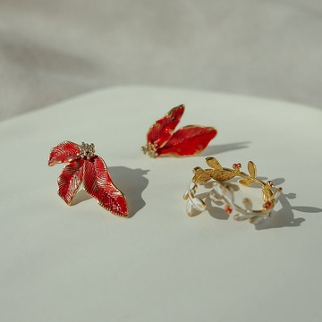 For Christmas | Red * 聖誕紅耳環 槲寄生戒指