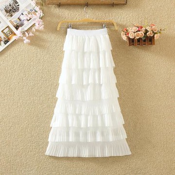 多層次雪紡蛋糕裙秋季新款裙子女高腰顯瘦中長款仙女裙百褶半身裙