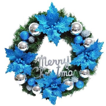 摩達客 豪華高級聖誕花圈  藍花銀球系  20吋  1組