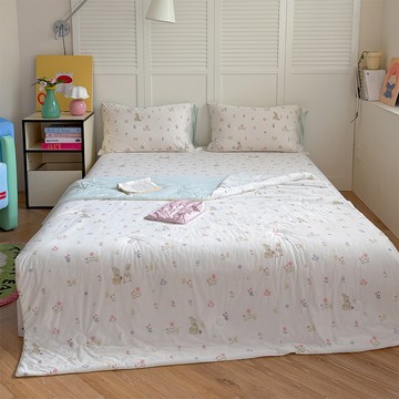 aibo 艾博 寢具4件組  小萌兔  床包 + 涼被 + 枕套 2個  Queen Size(188 x 182cm)