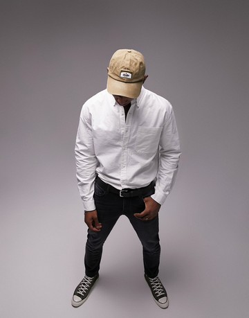 Topman short sleeve relaxed oxford shirt in white