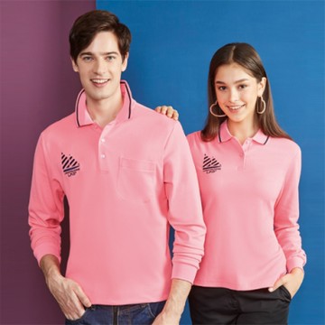 【Londa Polo】吸濕排汗亮粉桔男版長袖POLO衫P208302