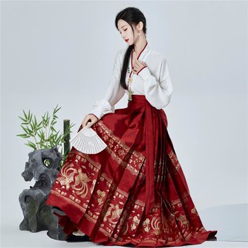 新中式國風織金馬面裙女日常紅色漢服顯瘦長裙交領盤口改良飛機袖