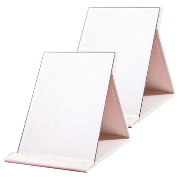 摺疊化妝鏡 Set 2入 銀鏡+PU皮  簡約白