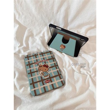 卡通條紋棕色KT貓適用蘋果iPadPro保護殼360旋轉支架iPadAir6帶筆槽10.2英寸新款ipad Pro2024平板套10.9可愛