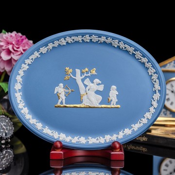 Wedgwood 浪漫神話1962 愛神丘比特 鑲金浮雕陶瓷盤 情人結婚賀禮